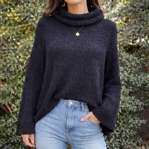 Bobeau Nordstrom Women Popcorn Turtleneck Sweater Large Black Bubble Pullover